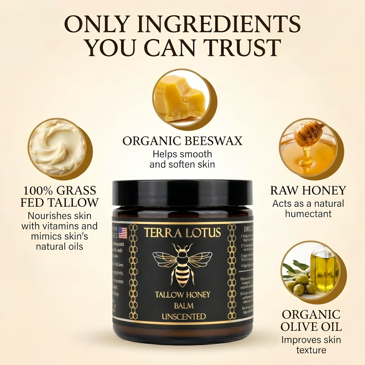 Terra Lotus - Organic Grass-Fed Beef Tallow Balm with Raw Honey